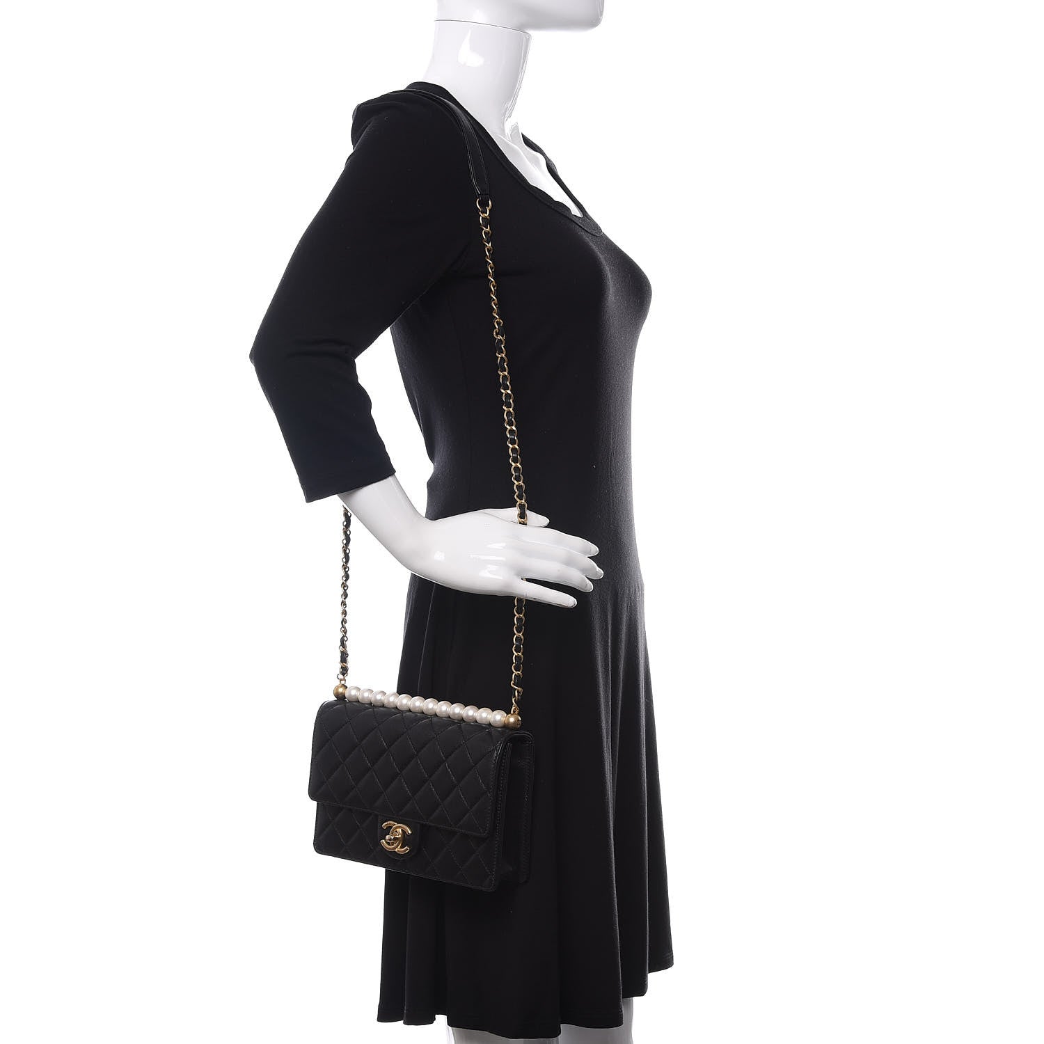 Chanel Lambskin Quilted Small Chic Pearls Flap Black 2 of 12