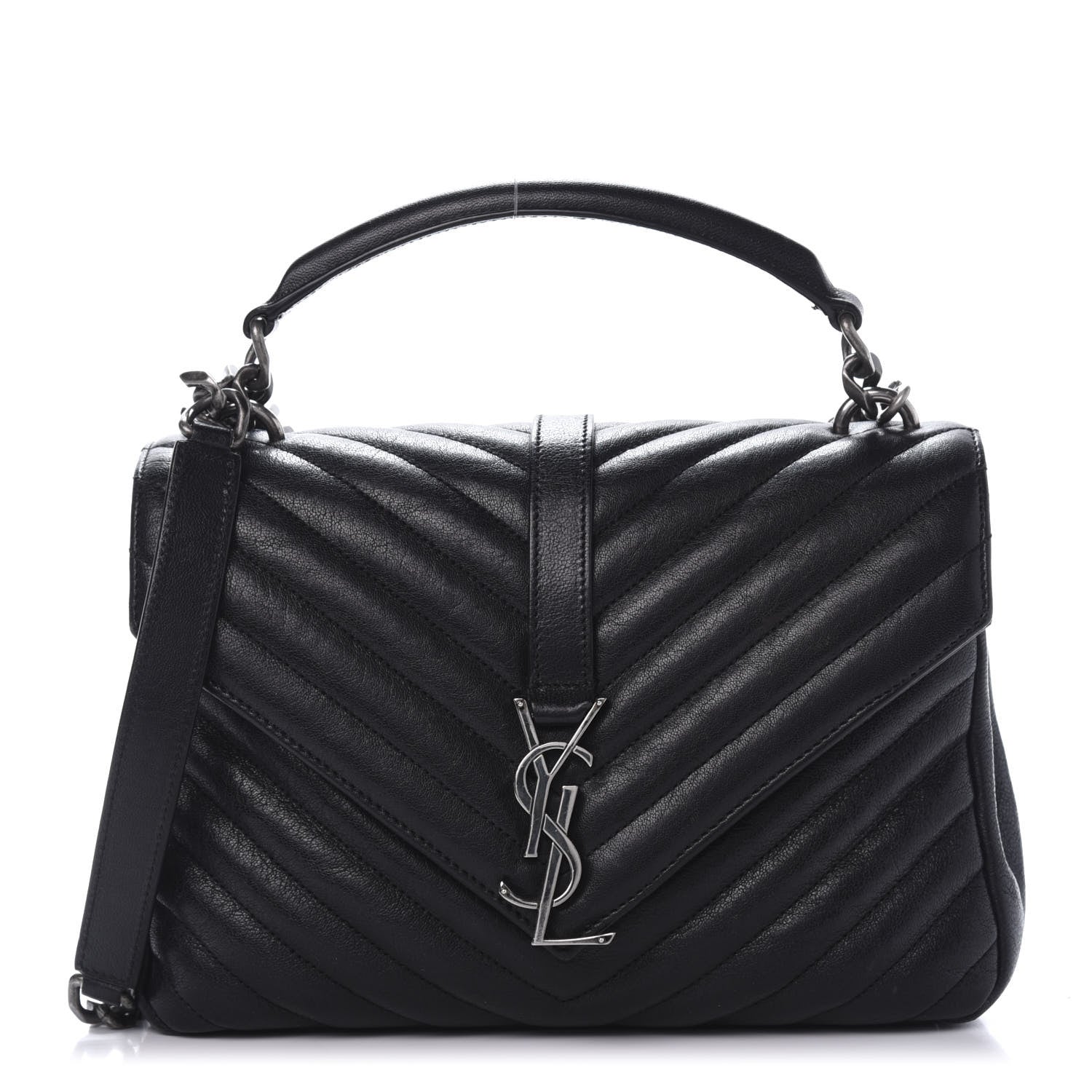 Saint Laurent Sheepskin Matelasse Chevron Monogram Medium College Bag Black 1 of 15