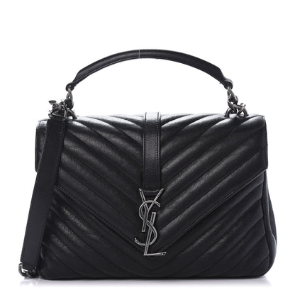 Saint Laurent Sheepskin Matelasse Chevron Monogram Medium College Bag Black 1 of 15