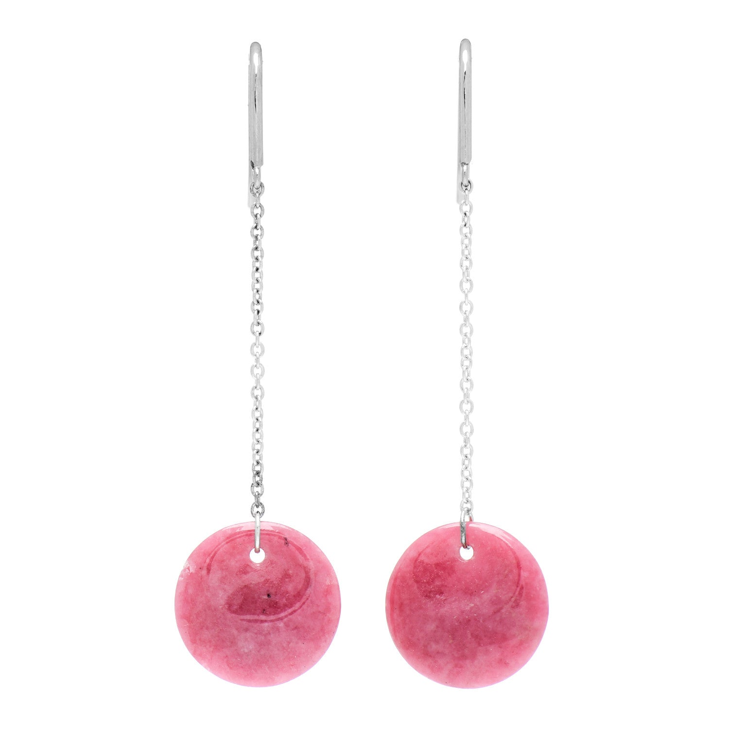 Tiffany Sterling Silver Rhodonite Elsa Peretti Disc Drop Earrings 1 of 4