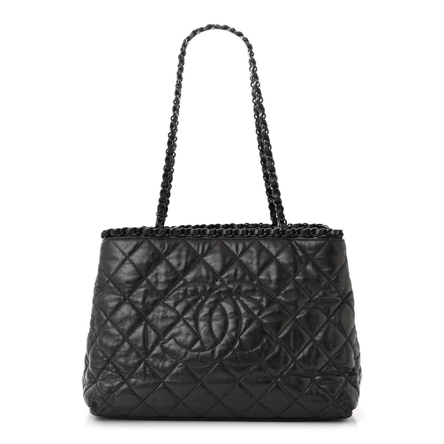 Metallic Aged Calfskin Quilted Small Chain Me Tote Dark Silver