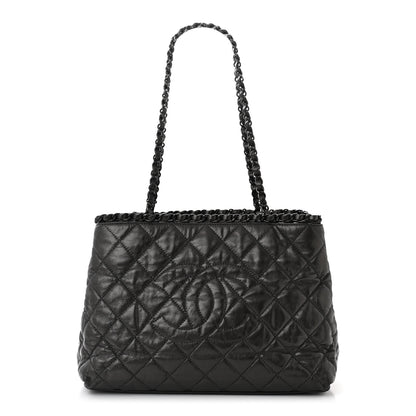 Chanel Metallic Aged Calfskin Quilted Small Chain Me Tote Dark Silver 1 of 11
