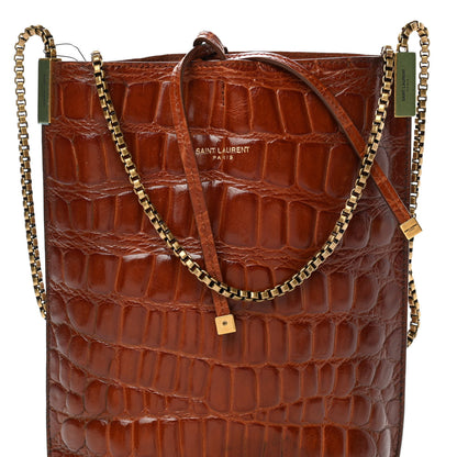 Saint Laurent Crocodile Embossed Mini Suzanne Hobo Vintage Brown 9 of 11