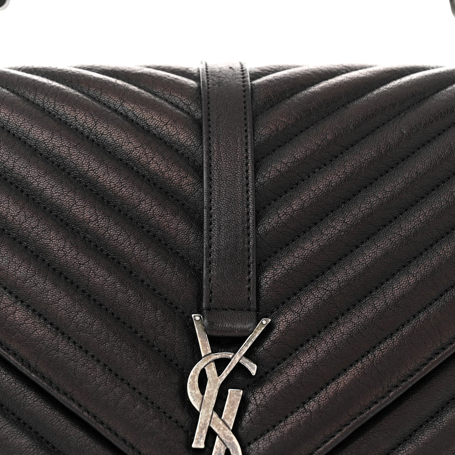 Saint Laurent Sheepskin Matelasse Chevron Monogram Large College Satchel Black 8 of 18