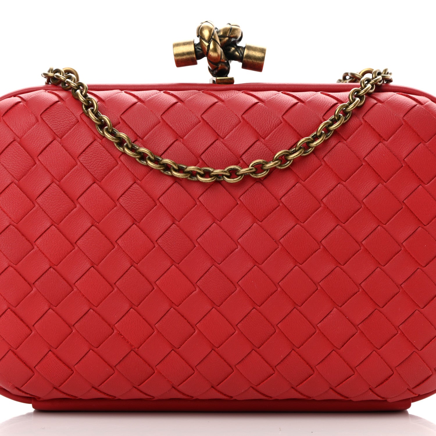 Bottega Veneta Nappa Intrecciato Chain Knot Clutch China Red 8 of 11