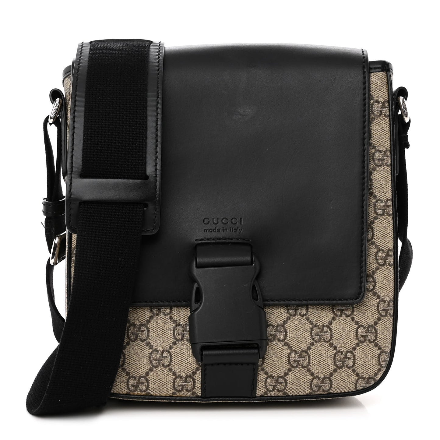 GG Supreme Monogram Single Buckle Flap Messenger Bag Beige Black