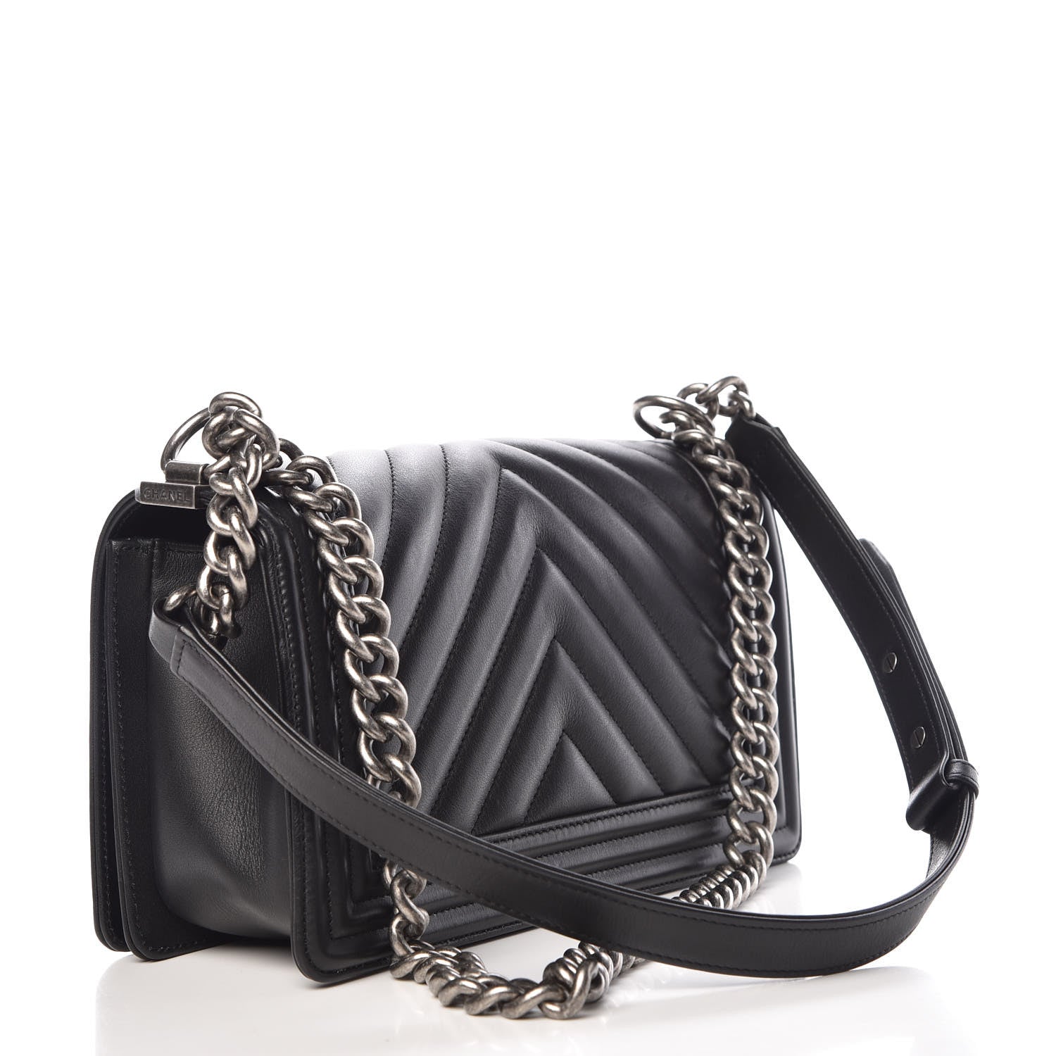 Chanel Lambskin Chevron Medium Boy Flap Black 3 of 13