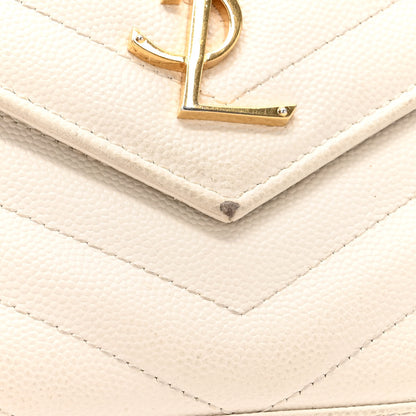 Saint Laurent Grain De Poudre Matelasse Chevron Monogram Chain Wallet White 13 of 18