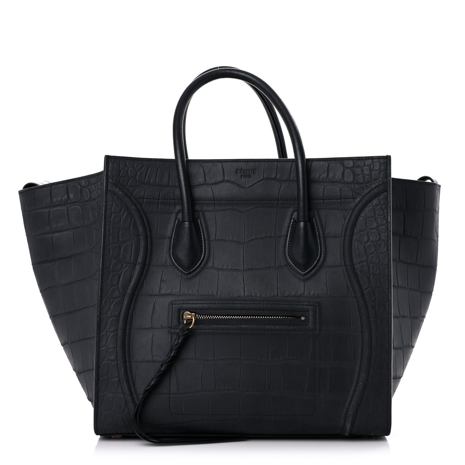 Celine Crocodile Embossed Calfskin Medium Phantom Luggage Navy Blue 1 of 25