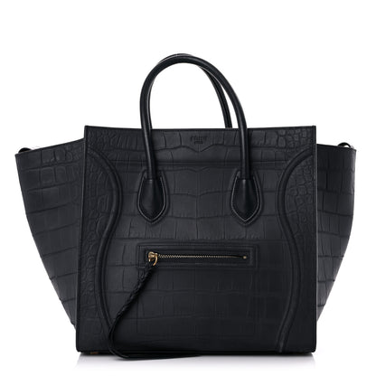 Celine Crocodile Embossed Calfskin Medium Phantom Luggage Navy Blue 1 of 25