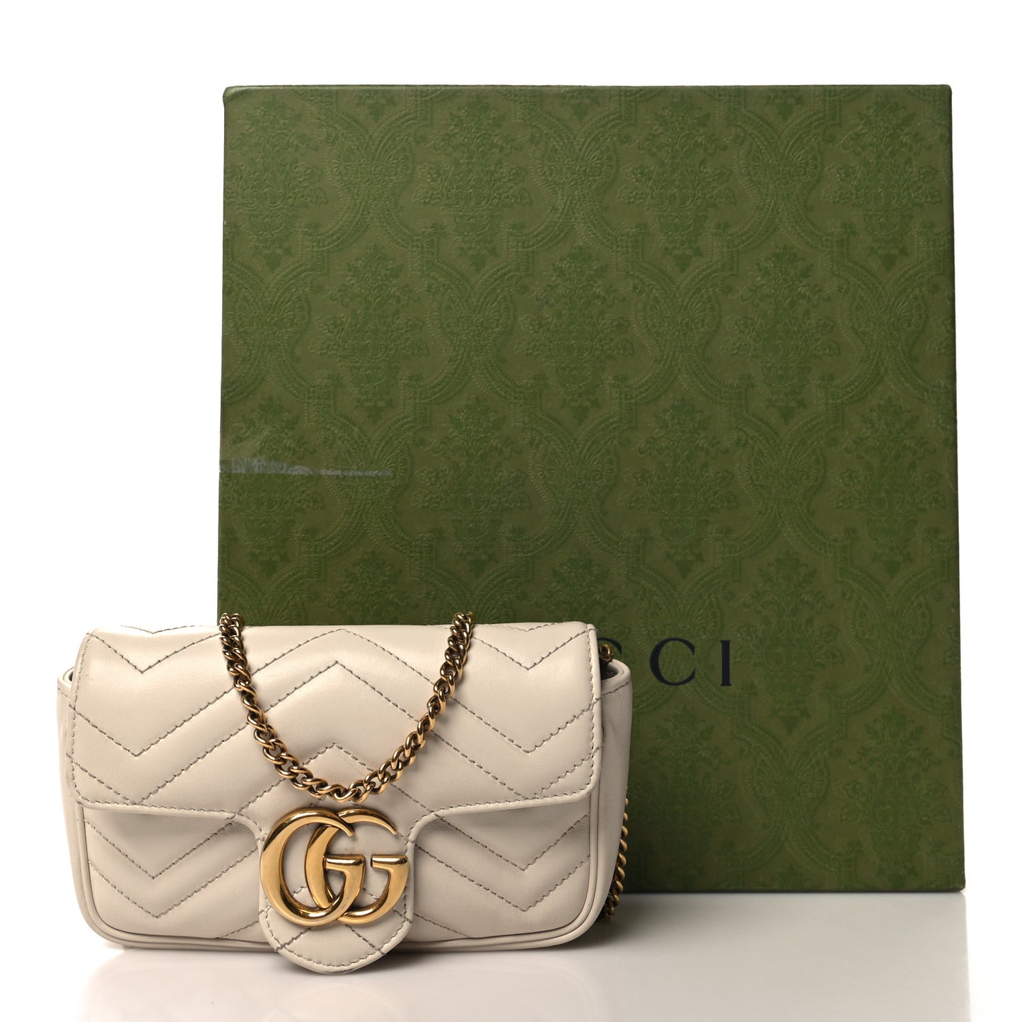 Calfskin Matelasse Super Mini GG Marmont Shoulder Bag White