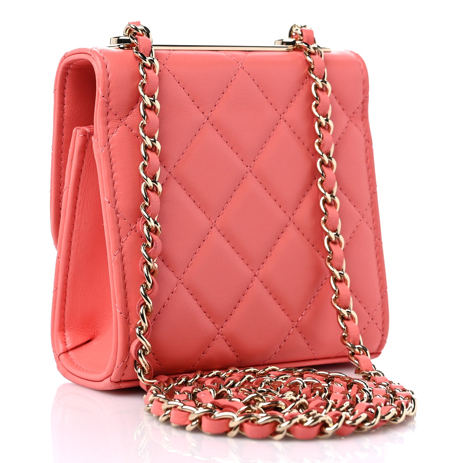 Chanel Lambskin Quilted Mini Trendy CC Clutch With Chain Coral Pink 3 of 10