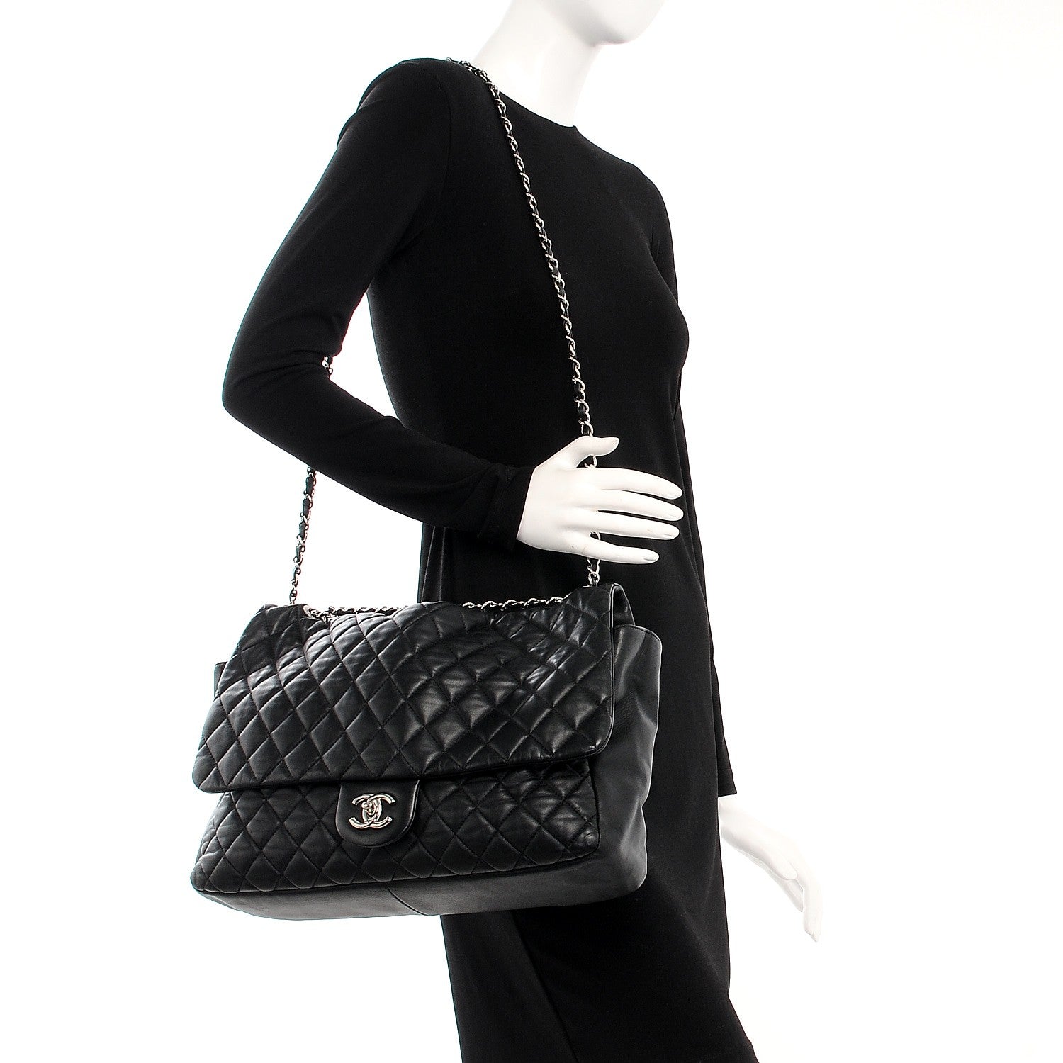 Chanel Calfskin Quilted XXL Travel Flap Bag Black 2 of 10