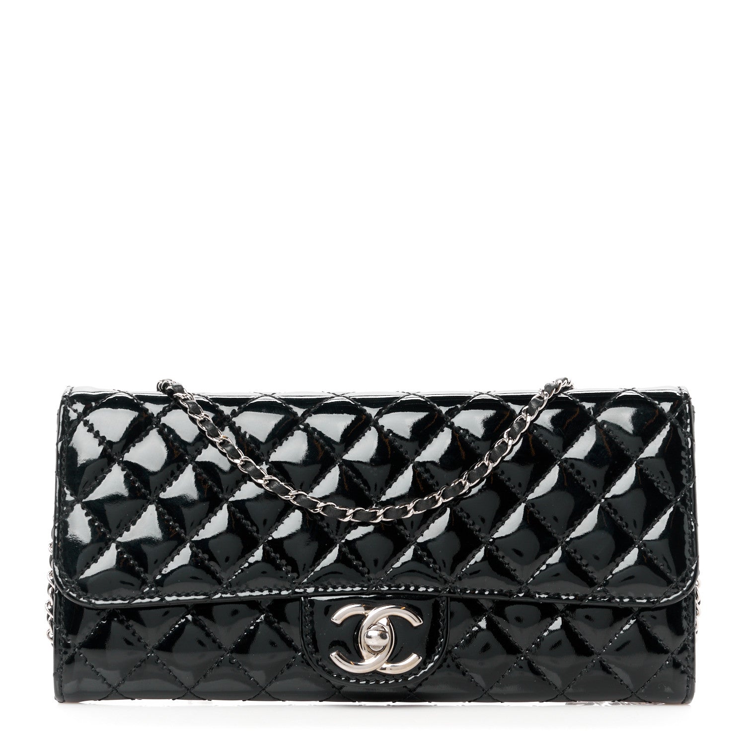 Chanel Patent Calfskin Quilted Flap Clutch With Chain Black 1 of 12