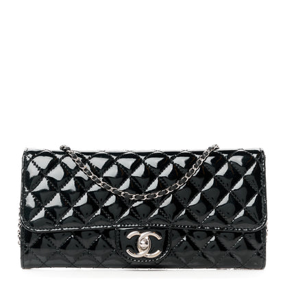 Chanel Patent Calfskin Quilted Flap Clutch With Chain Black 1 of 12