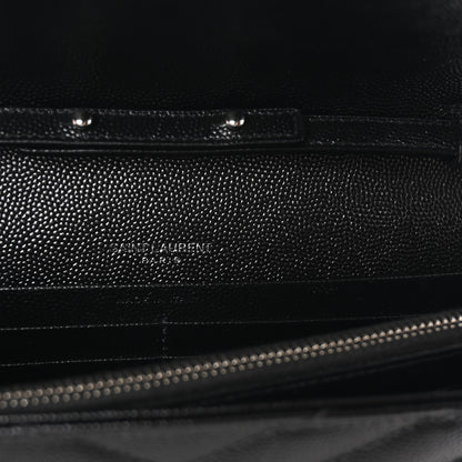 Saint Laurent Grain De Poudre Matelasse Chevron Monogram Chain Wallet Black 6 of 10