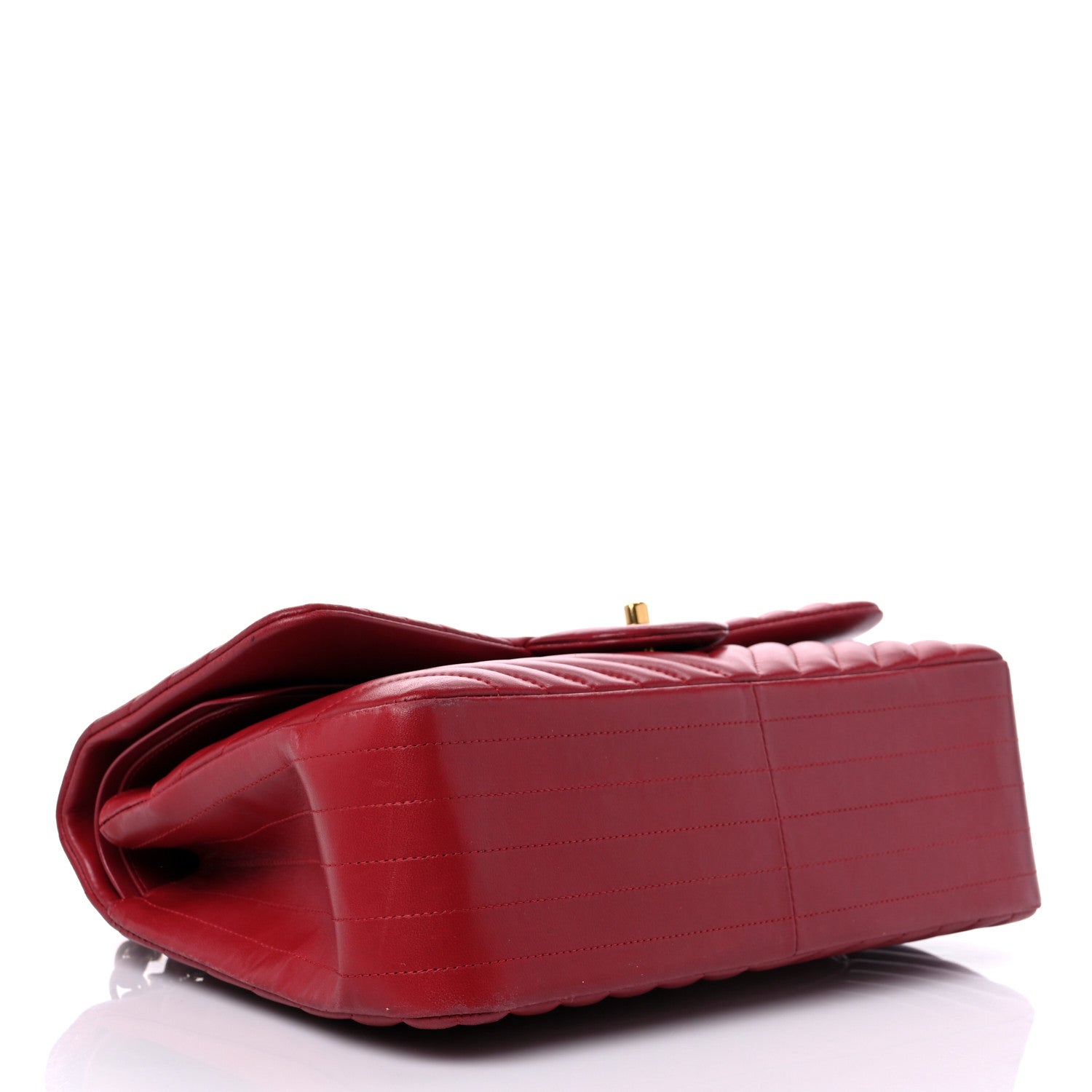 Chanel Lambskin Chevron Quilted Jumbo Double Flap Dark Red 4 of 19