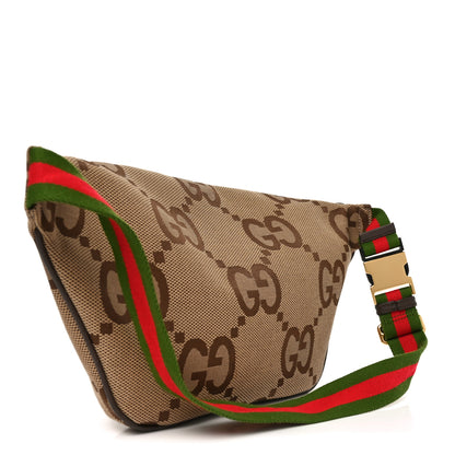 Gucci Monogram Jumbo GG Textured Dollar Calfskin Web Belt Bag Camel Ebony New Acero 3 of 10
