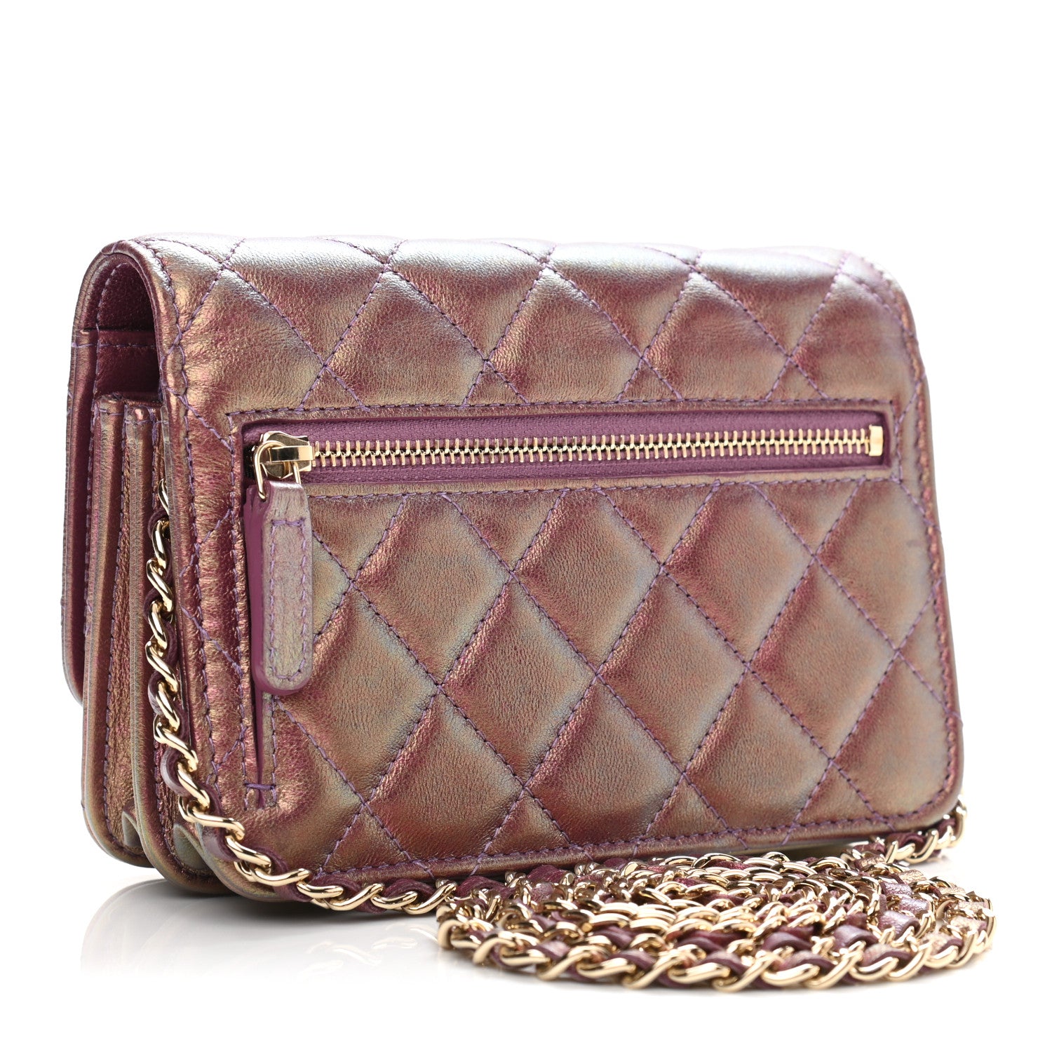 Chanel Iridescent Lambskin Quilted Mini Wallet On Chain WOC Purple 3 of 12