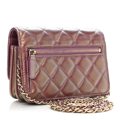 Chanel Iridescent Lambskin Quilted Mini Wallet On Chain WOC Purple 3 of 12