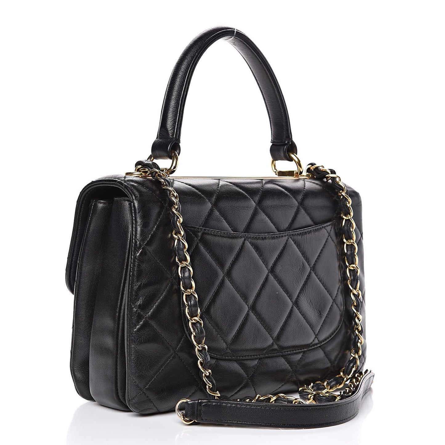 Lambskin Quilted Small Trendy CC Dual Handle Flap Bag Black