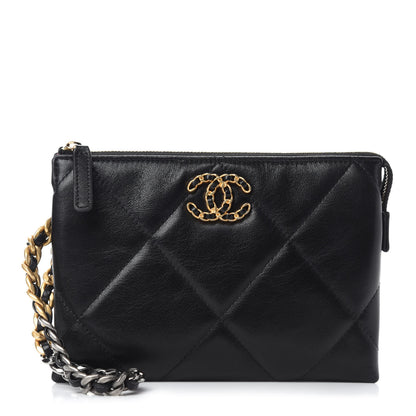 Chanel Shiny Goatskin Quilted Small Chanel 19 Pouch With Handle Black 1 of 8