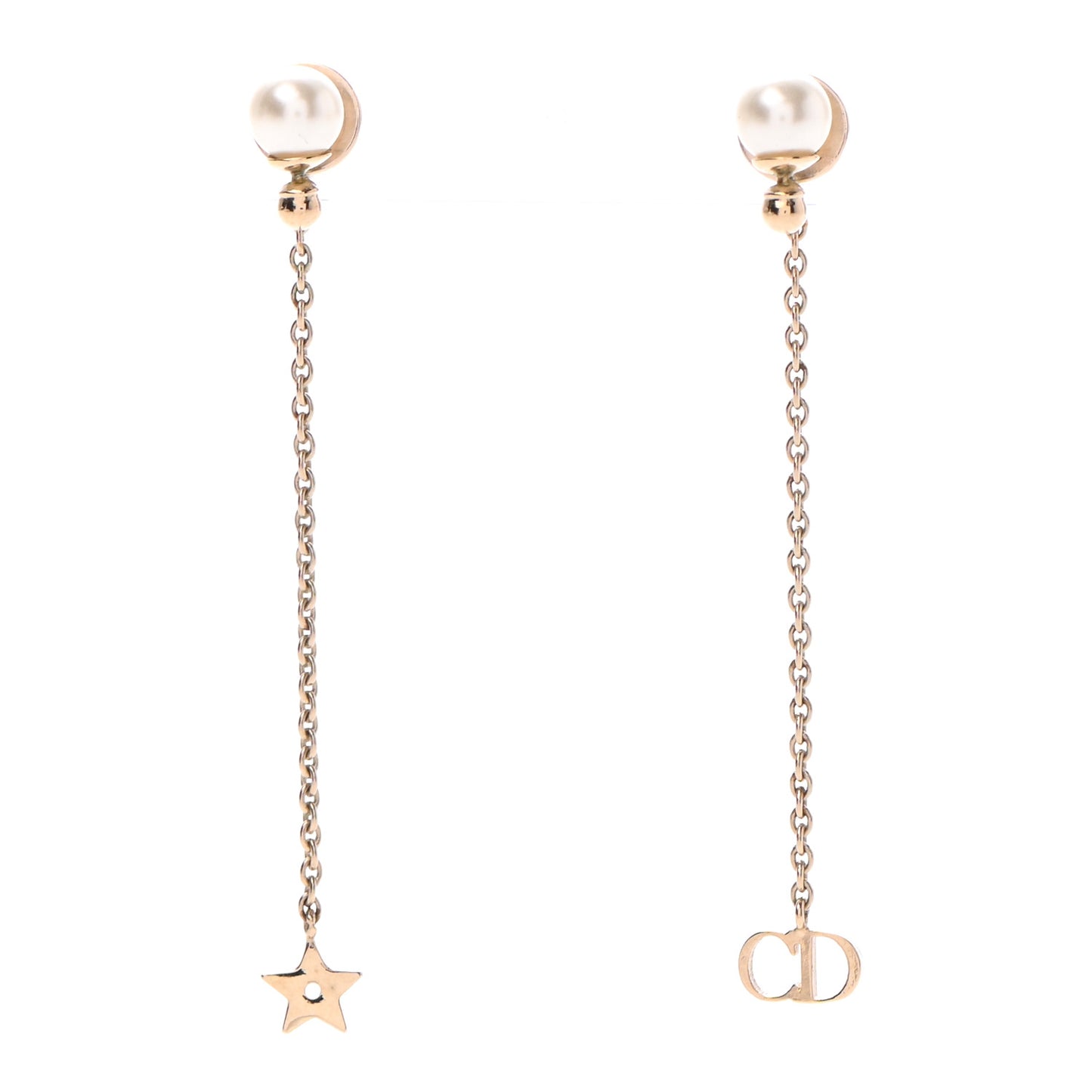Pearl Crystal Star CD Drop Earrings Gold