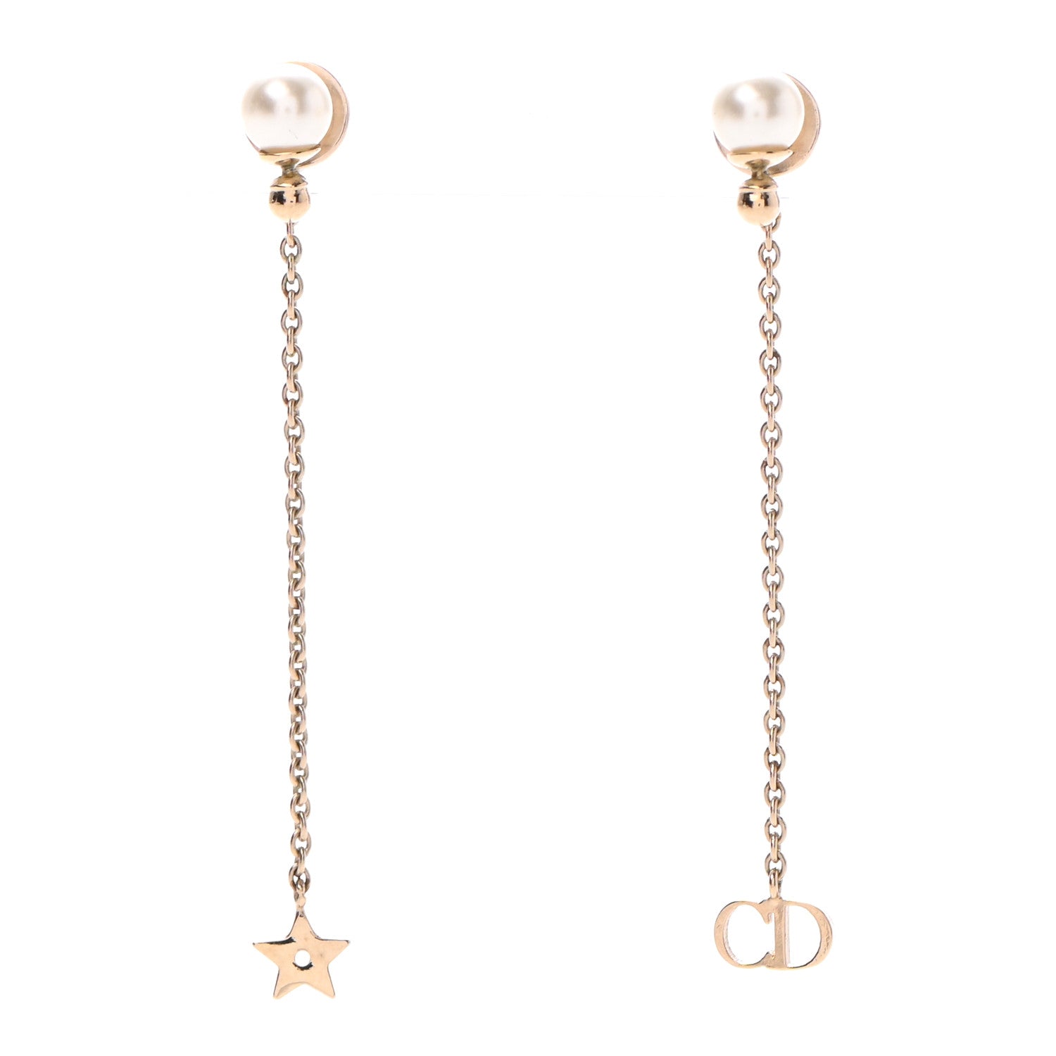 Christian Dior Pearl Crystal Star CD Drop Earrings Gold 1 of 4