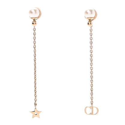 Christian Dior Pearl Crystal Star CD Drop Earrings Gold 1 of 4