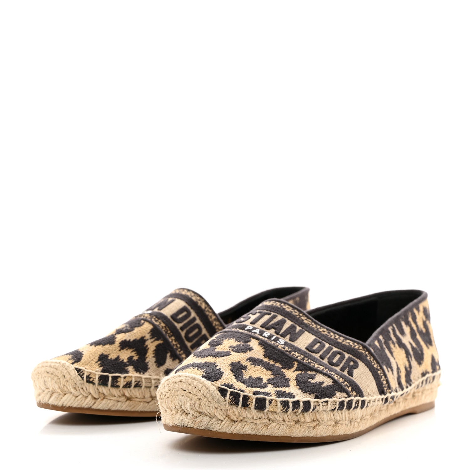 Christian Dior Cotton Embroidered Leopard Print Granville Espadrille 40.5 Natural 3 of 8