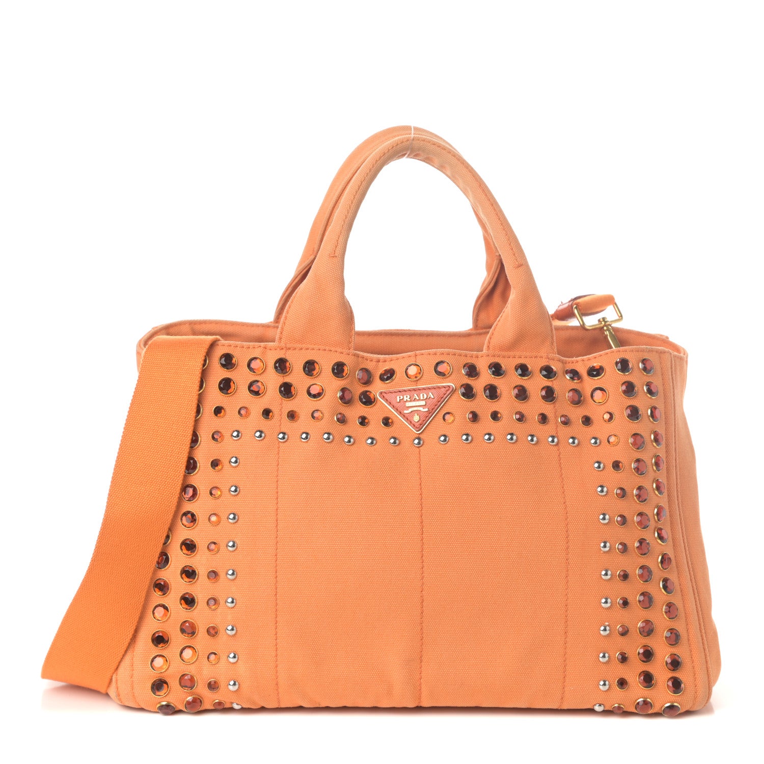 Prada Canapa Crystal Studded Tote Papaya 1 of 9