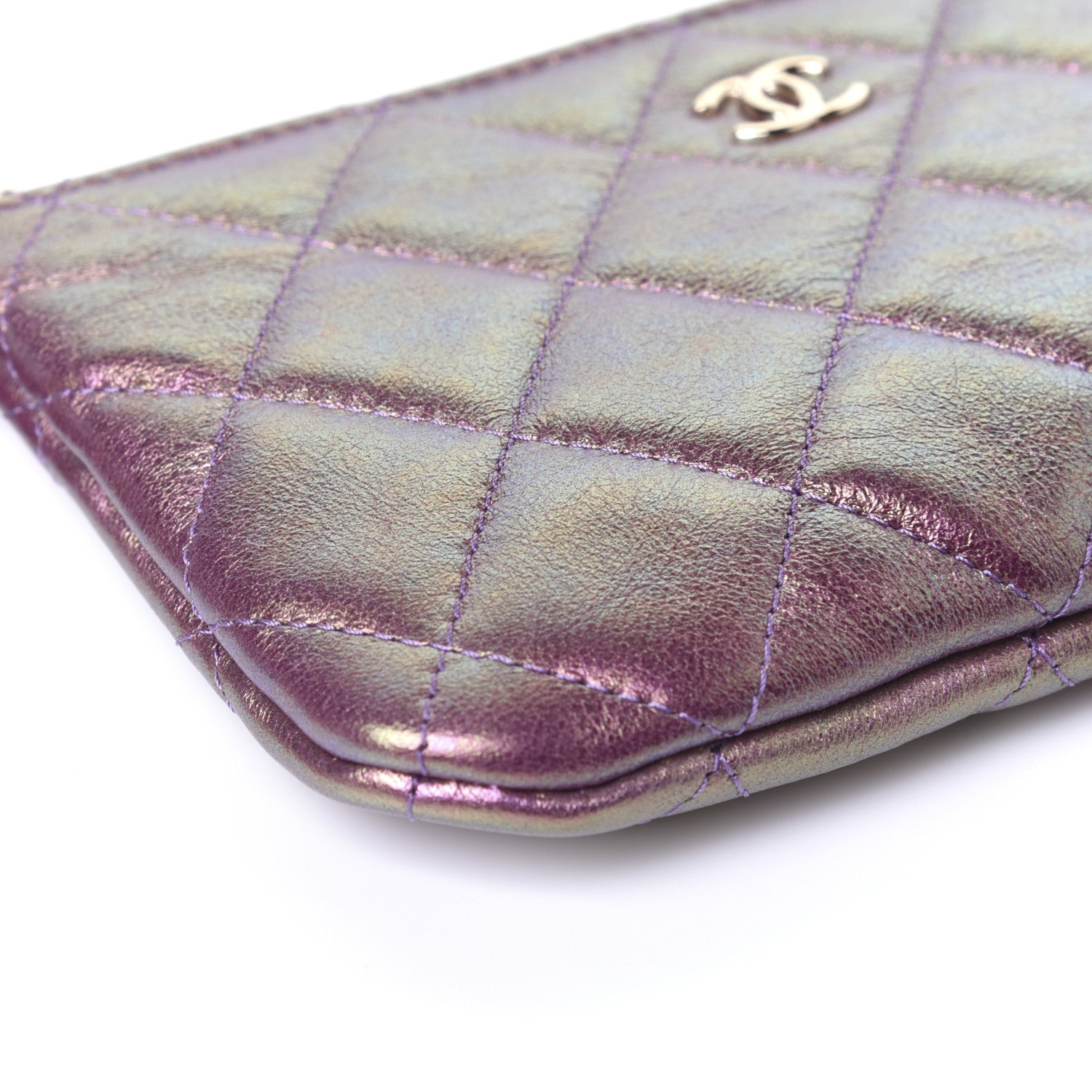 Chanel Iridescent Lambskin Quilted Small Cosmetic Case Purple 6 of 11