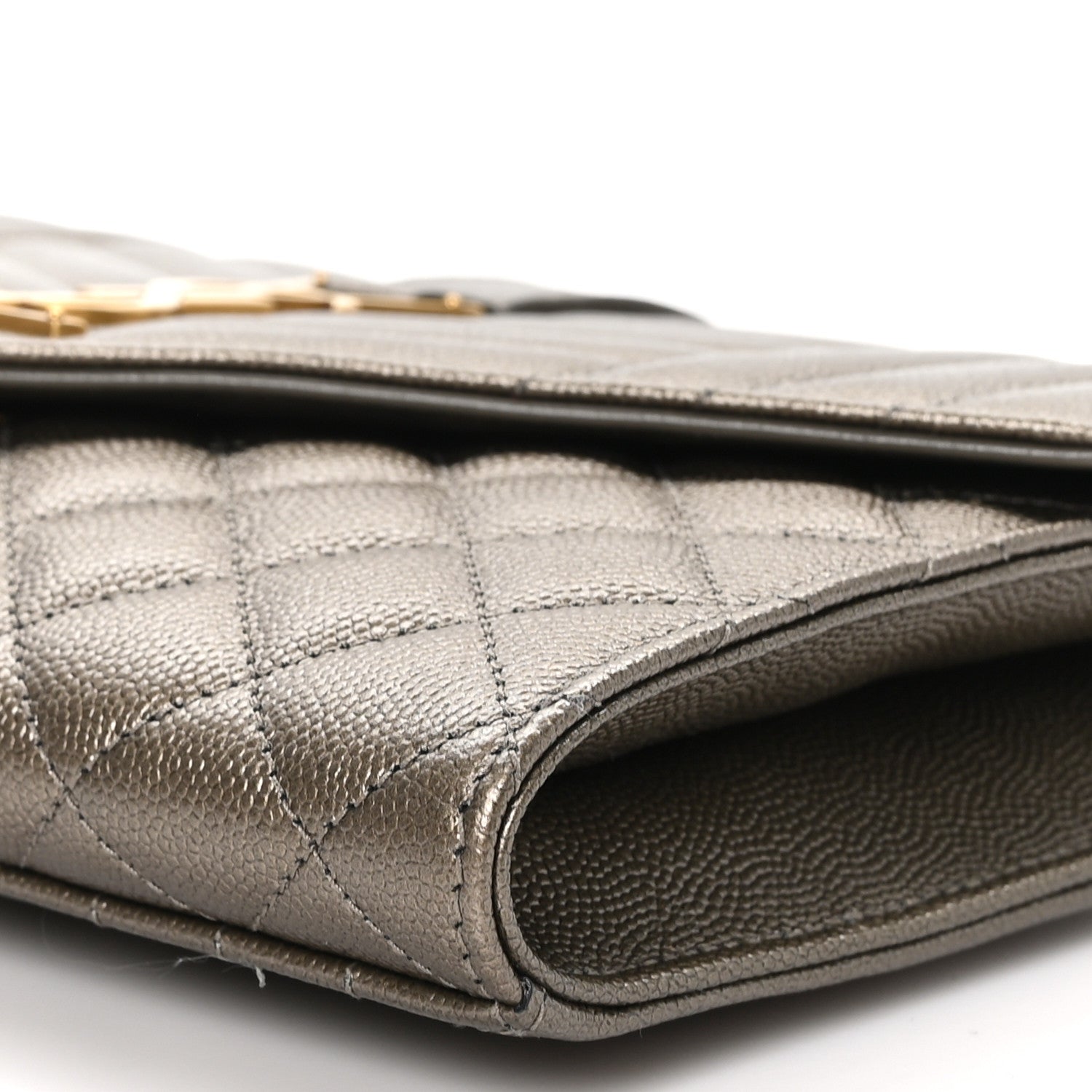 Saint Laurent Grain De Poudre Textured Mixed Matelasse Triquilt Monogram Clutch Piombo 10 of 10