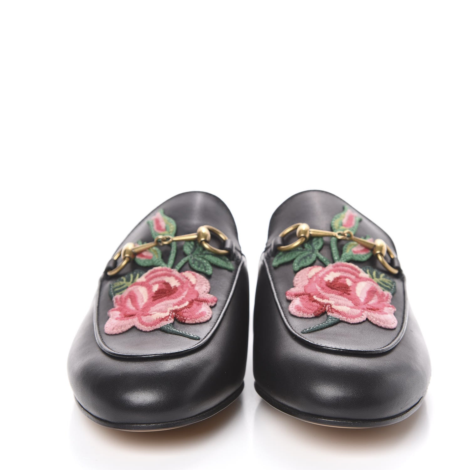 Gucci Calfskin Flower Embroidered Womens Princetown Slippers 38 Black 2 of 9