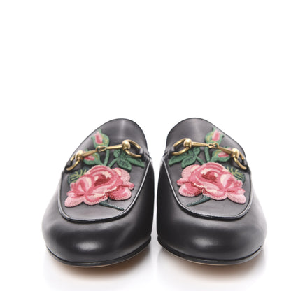Gucci Calfskin Flower Embroidered Womens Princetown Slippers 38 Black 2 of 9