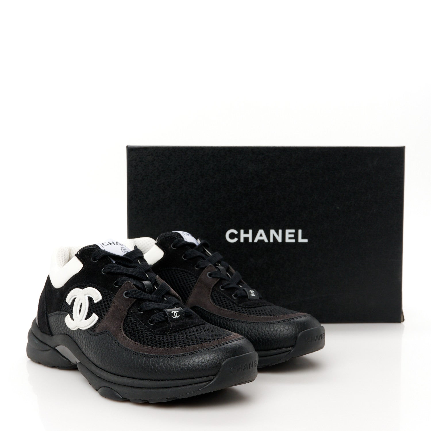 Chanel Mesh Suede Grained Calfskin Womens CC Sneakers 40 Black White 11 of 11