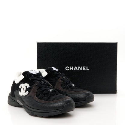 Chanel Mesh Suede Grained Calfskin Womens CC Sneakers 40 Black White 11 of 11