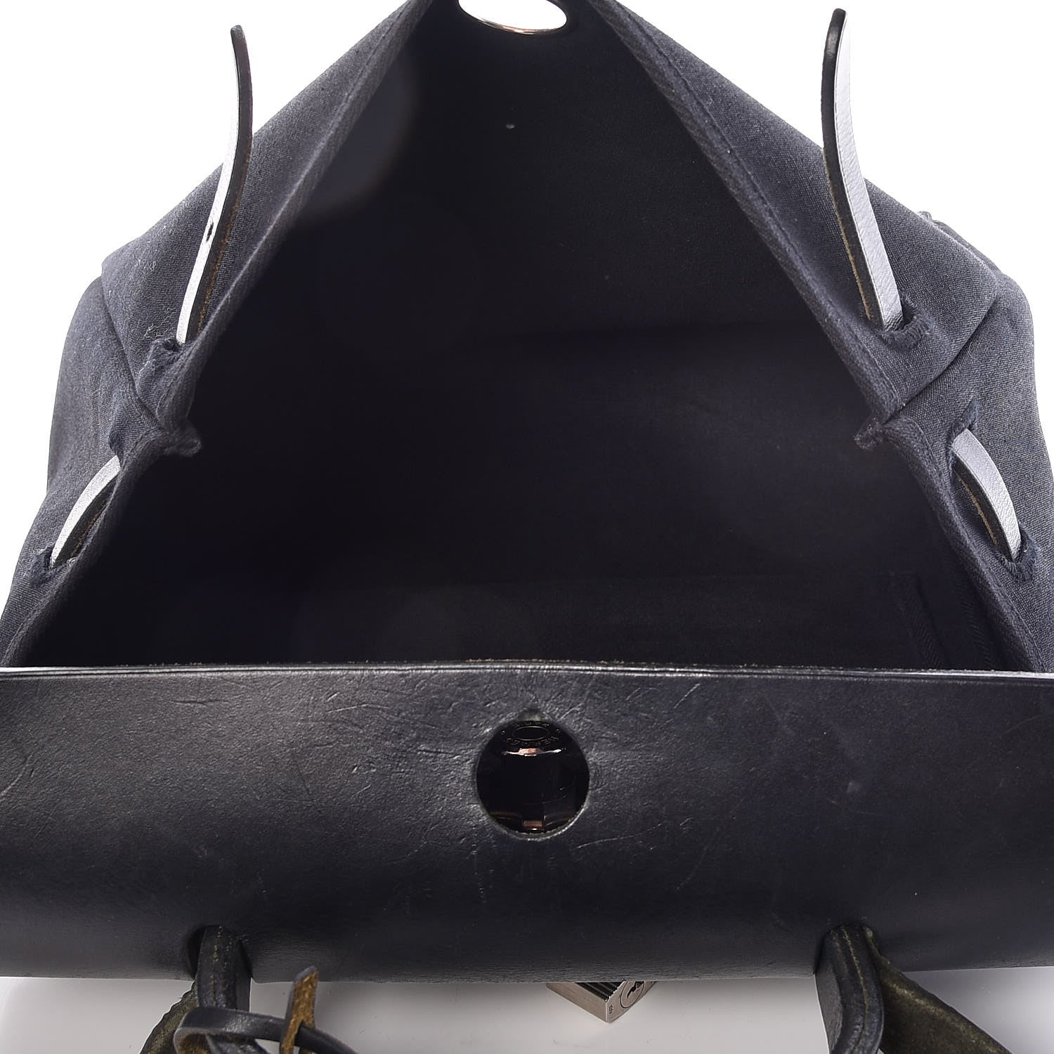 Hermes Toile Vache Calfskin Herbag 30 PM Black Natural 6 of 29