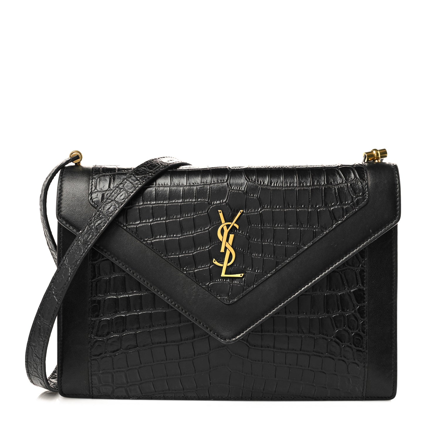 Calfskin Crocodile Embossed Gaby Satchel Black