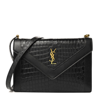 Saint Laurent Calfskin Crocodile Embossed Gaby Satchel Black 1 of 11