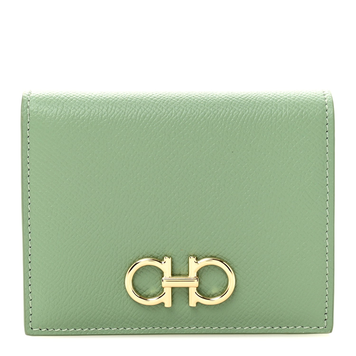 Salvatore Ferragamo Grained Calfskin Folding Wallet Seagrass 1 of 7