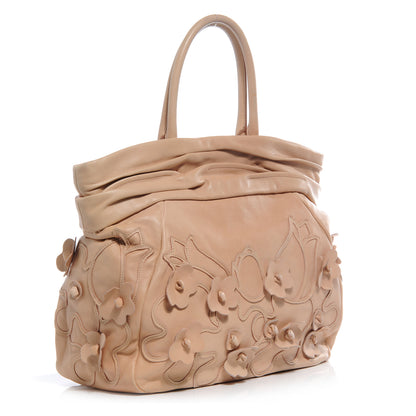 Prada Leather Intarsio Flower Shopping Tote Cipria 3 of 9