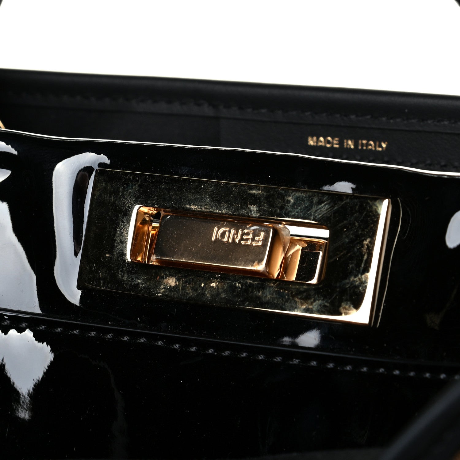 Fendi Patent Glazed Fabric FF 1974 Medium Peekaboo Iconic Defender Satchel Mogano Panna Black 6 of 6