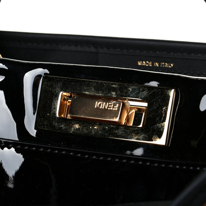Fendi Patent Glazed Fabric FF 1974 Medium Peekaboo Iconic Defender Satchel Mogano Panna Black 6 of 6