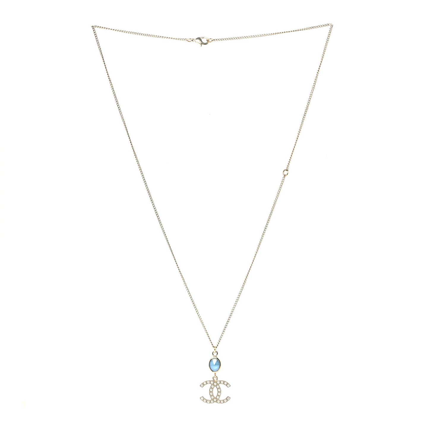 Pearl Crystal CC Pendant Necklace Gold