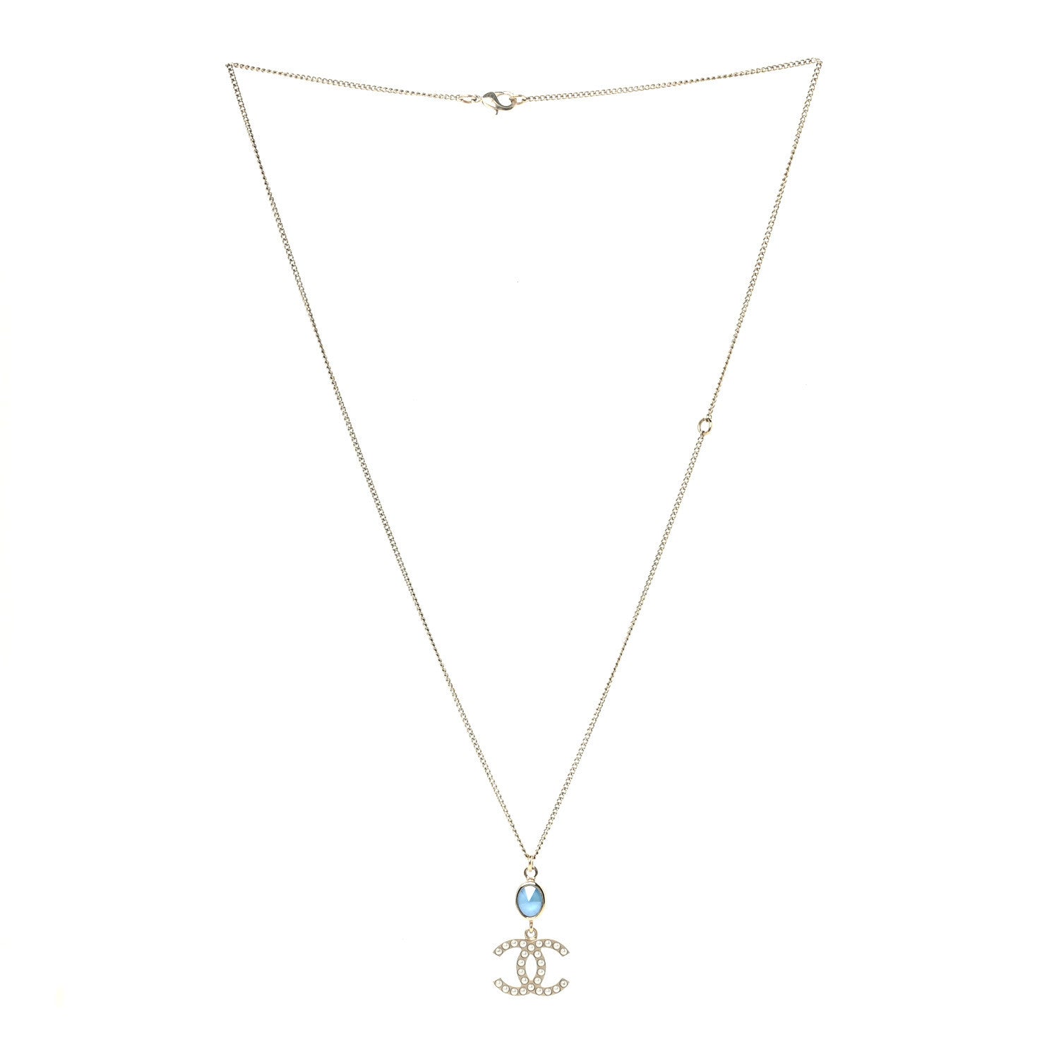 Chanel Pearl Crystal CC Pendant Necklace Gold 4 of 6