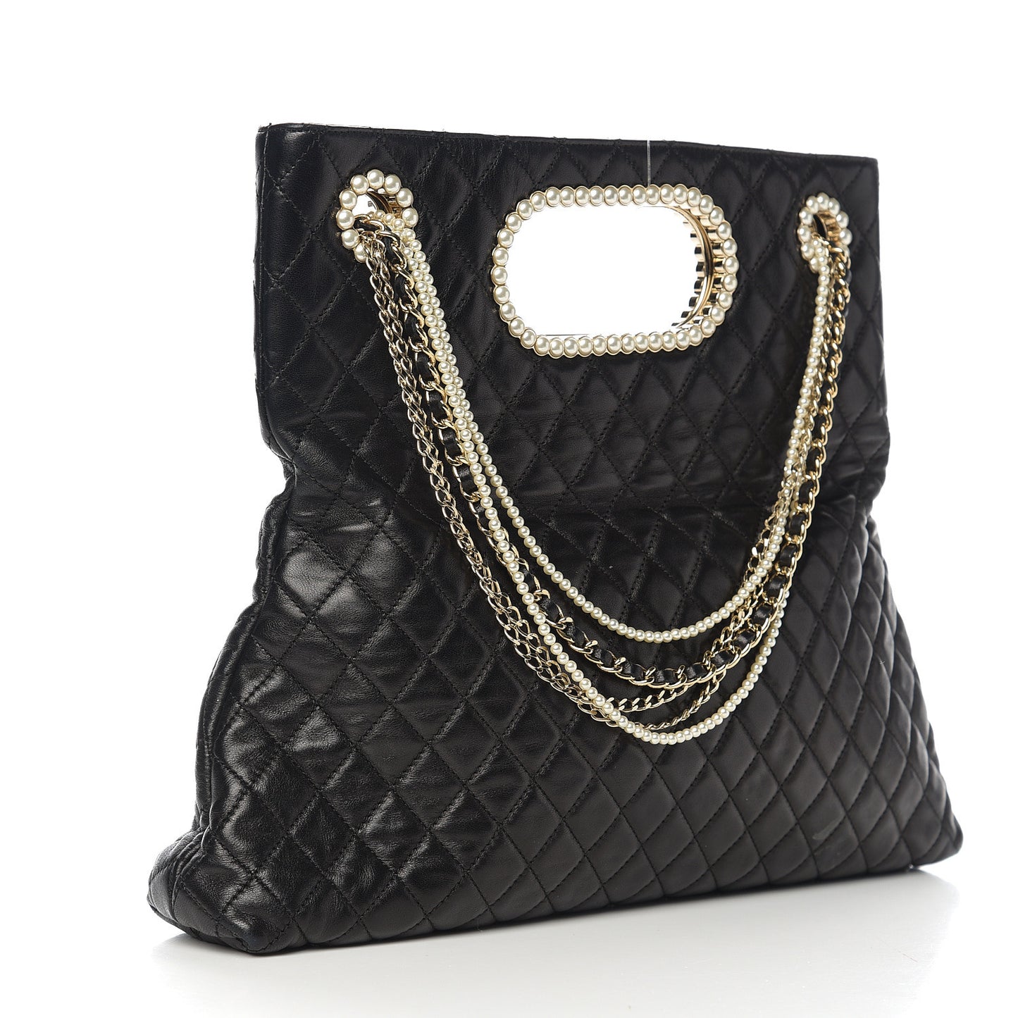 Lambskin Quilted Westminster Pearls Convertible Tote Black