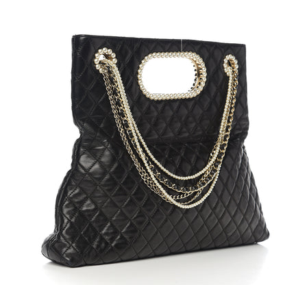 Chanel Lambskin Quilted Westminster Pearls Convertible Tote Black 2 of 10