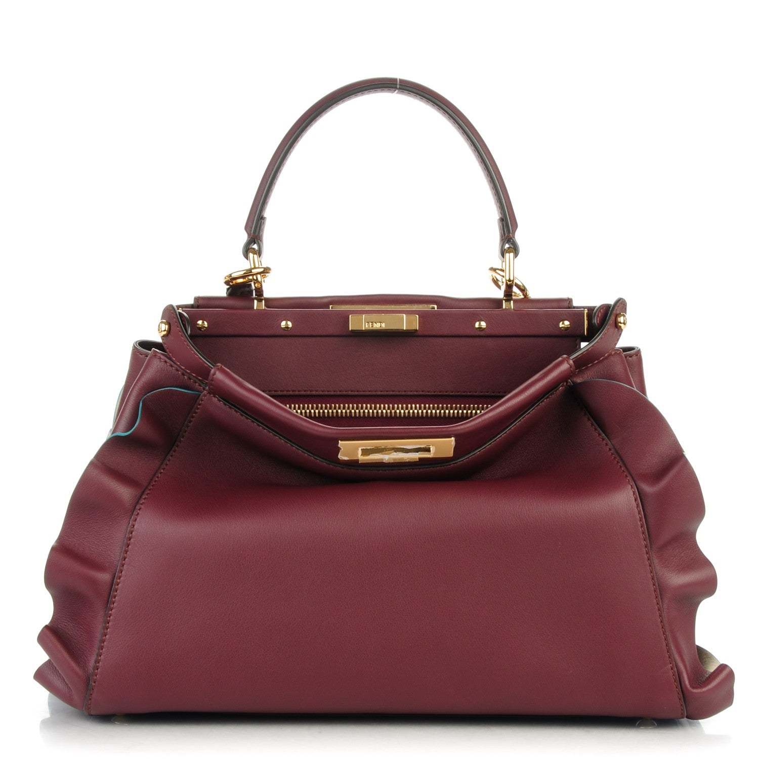 Fendi Vitello Seta Waves Bi-Color Medium Peekaboo Iconic Satchel Bordeaux Latte 1 of 7