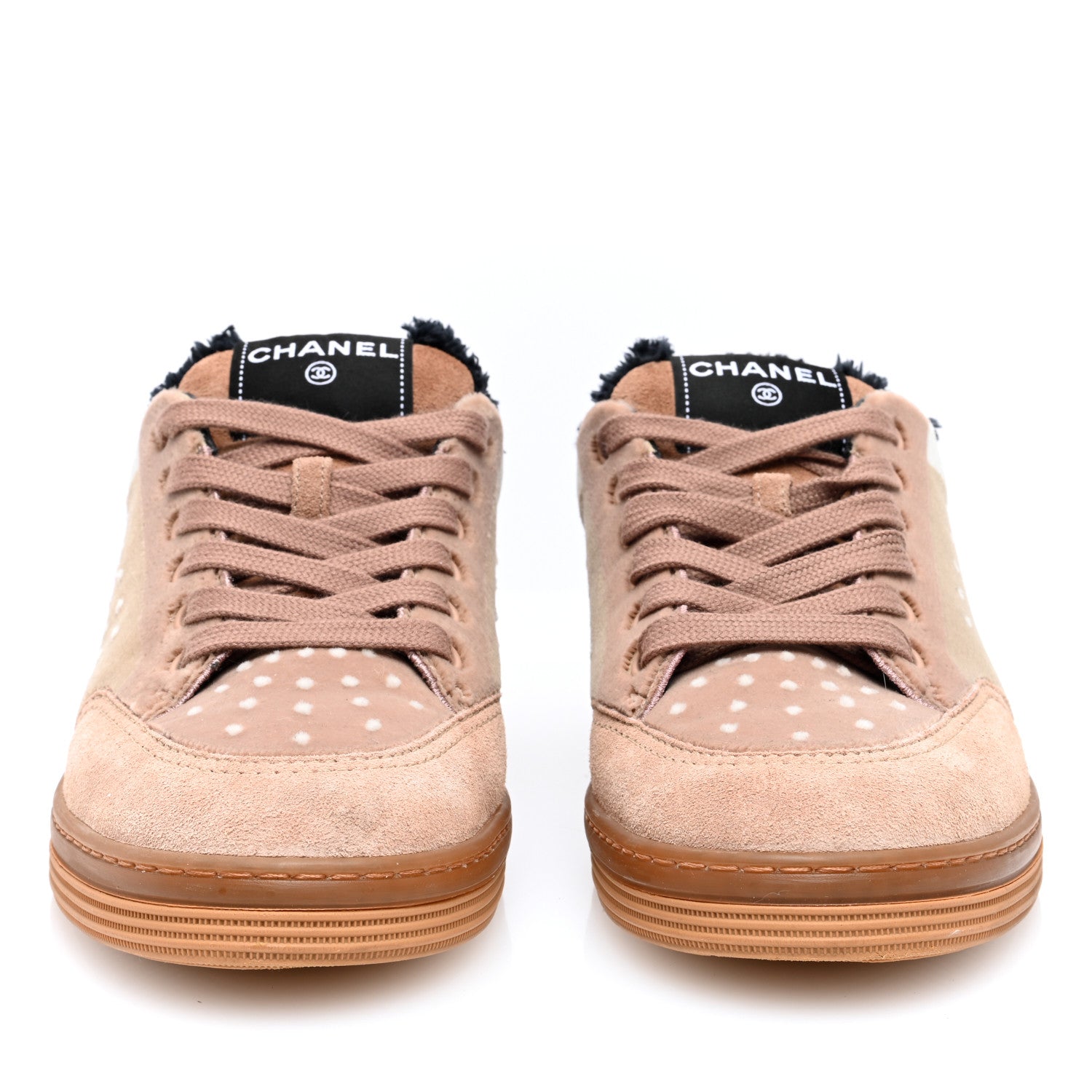 Chanel Fabric Suede Calfskin Logo Sneakers 38 Light Beige 3 of 7